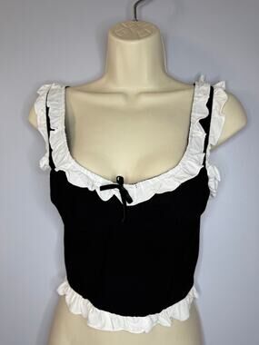 Dangerfield The Theos Picnic Black Ruffle Corset Bustier Crop Top Coquette 12/L